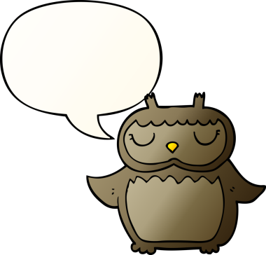 bir insan tarafından çizilmiş yumuşak eğimli konuşma baloncuğu olan çizgi film baykuşu