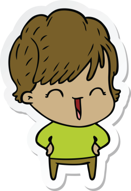 Bir insan tarafından çizilmiş gülen bir karikatür çıkartması.