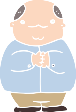 Bir insan tarafından çizilmiş düz renkli kel adam.