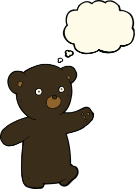 Bir insan tarafından çizilmiş düşünce baloncuğu olan siyah ayı yavrusu.