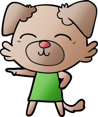 Bir insan tarafından çizilmiş, giysili bir köpek.