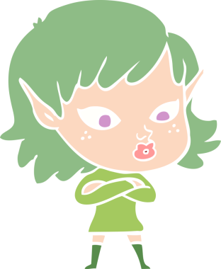 Bir insan tarafından çizilmiş düz renkli bir elf kızı.