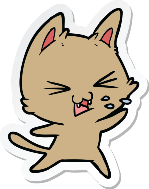 Bir insan tarafından çizilmiş çizgi film kedisinin çıkartması.