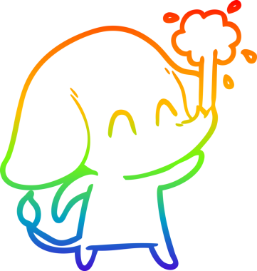 Gökkuşağı gradyan çizgisi insan tarafından çizilmiş su püskürten şirin bir fil çizimi.