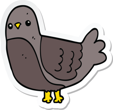 Bir insan tarafından çizilmiş çizgi film kuşunun çıkartması.