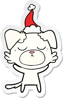 Bir insan tarafından çizilmiş Noel Baba şapkası takan bir köpeğin çizdiği el yazısı.