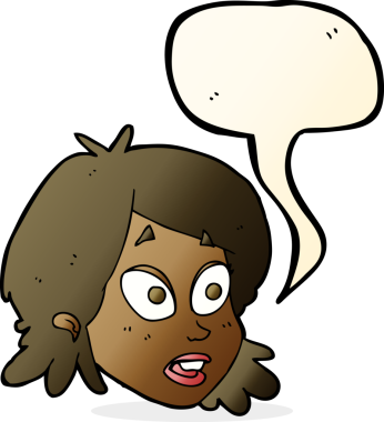 Bir insan tarafından çizilmiş konuşma baloncuğu ile şaşırmış kadın yüzü.