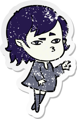 Bir insan tarafından çizilmiş vampir bir kızın sıkıntılı çıkartması.