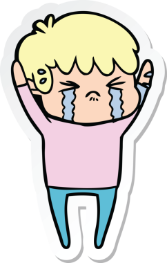 Bir insan tarafından çizilmiş ağlayan bir çizgi film çocuğunun çıkartması.