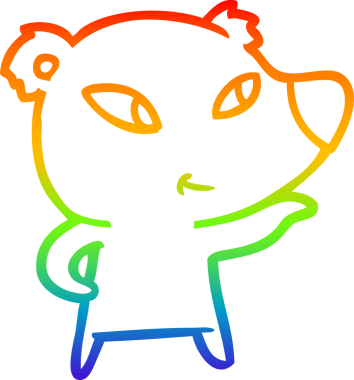 Gökkuşağı gradyanı çizimi. Bir insan tarafından çizilmiş şirin bir ayı çizgi filmi.