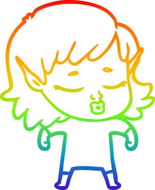 Gökkuşağı gradyan çizgisi bir insan tarafından çizilmiş güzel bir elf kızı çizimi