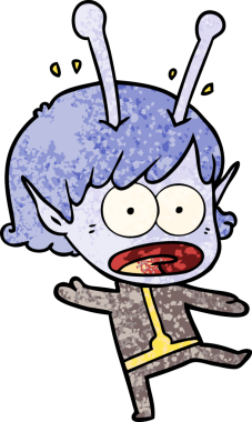 Karikatür, bir insan tarafından çizilen uzaylı kızı şok etti.