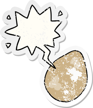 Konuşma baloncuğu olan karikatür yumurtası bir insan tarafından çizilmiş sıkıntılı eski bir çıkartma