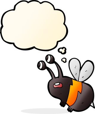 Bir insan tarafından çizilmiş düşünce balonlu karikatür korkmuş arı.