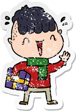 Bir çizgi filmin kederli çıkartması. Mutlu çocuk. Bir insan tarafından çizilmiş.