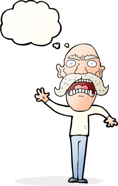 Bir insan tarafından çizilmiş düşünce baloncuğu olan kızgın yaşlı bir adam.