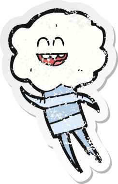 Bir insan tarafından çizilmiş şirin bir bulut kafalı yaratığın gerici, sıkıntılı çıkartması.