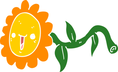 Bir insan tarafından çizilmiş düz renk çizgi film çiçeği