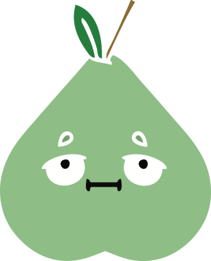 Bir insan tarafından çizilmiş yeşil bir armutun düz renkli retro karikatürü