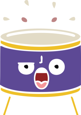 Bir insan tarafından çizilen davulun düz renk retro karikatürü