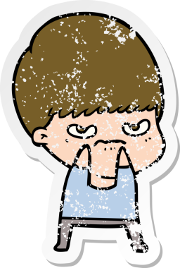 Bir insan tarafından çizilmiş kızgın bir çizgi film çocuğunun sıkıntılı çıkartması.