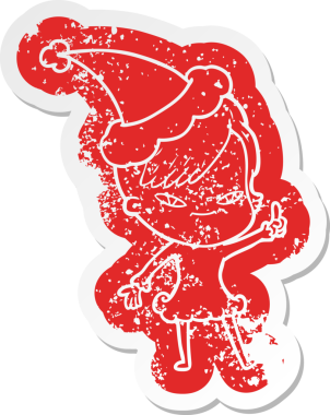 Hipster saç kesimi olan, Noel Baba şapkası takan, bir insan tarafından çizilmiş, kederli, şirin bir çizgi film.