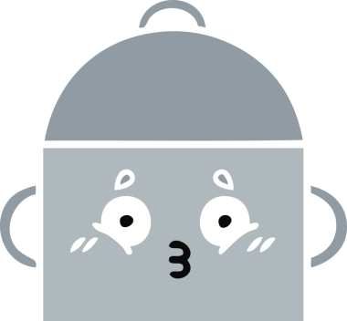 Bir insan tarafından çizilmiş yemek tenceresinin düz renkli retro karikatürü