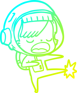 Bir insan tarafından çizilmiş soğuk gradyan çizgili astronot kadın çizimi.