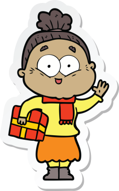 Bir insan tarafından çizilmiş mutlu yaşlı bir kadının çıkartması.