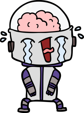 Bir insan tarafından çizilmiş ağlayan robot çizgi film.