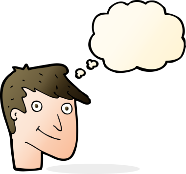 Bir insan tarafından çizilmiş düşünce balonlu mutlu adam çizgi filmi.