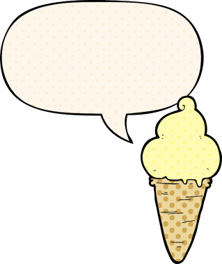 Bir insan tarafından çizilmiş çizgi roman tarzında konuşma baloncuklu çizgi film dondurması.