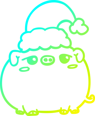 Bir insan tarafından çizilmiş noel şapkası giyen bir domuzun soğuk gradyan çizimi