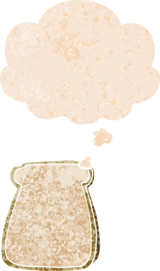 Düşünce baloncuklu çizgi film dilimi grunge sıkıntılı retro dokuma tarzı bir insan tarafından çizilmiş