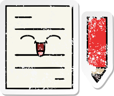 Bir insan tarafından çizilmiş şirin bir çizgi film test kağıdının sıkıntılı çıkartması.