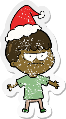 Bir insan tarafından çizilmiş Noel Baba şapkası giymiş kızgın bir adamın el yazısı.