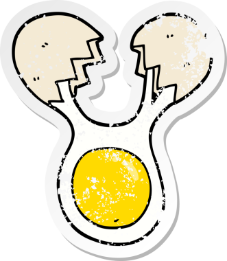 Bir insan tarafından çizilmiş yumurta kırılan karikatür çıkartması.