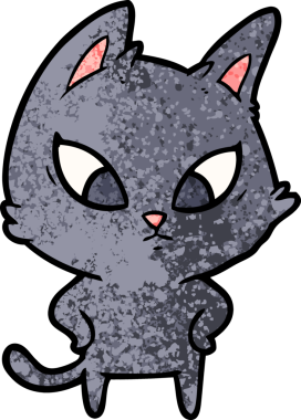 Bir insan tarafından çizilmiş kafası karışmış çizgi film kedisi.