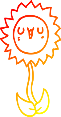 Bir insan tarafından çizilmiş karikatür çiçeğinin sıcak çizgi çizimi