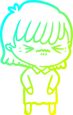 Bir insan tarafından çizilmiş, soğuk bir çizgi film kızı çizimi.