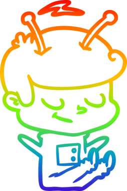 Gökkuşağı gradyan çizimi bir insan tarafından çizilmiş dost bir uzay adamının çizimi