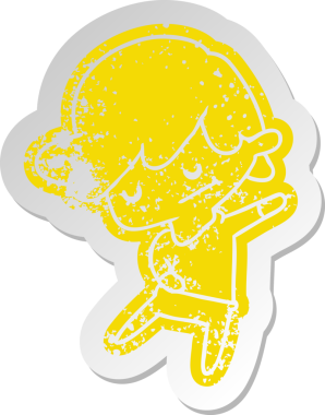 Bir insan tarafından çizilmiş kawaii 'nin eski bir karikatür çıkartması.