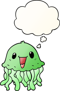 Düşünce baloncuklu çizgi film denizanası, bir insan tarafından çizilmiş yumuşak eğimli bir şekil.