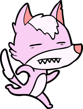 Bir insan tarafından çizilmiş dişleri gösteren bir kurt çizgi filmi.