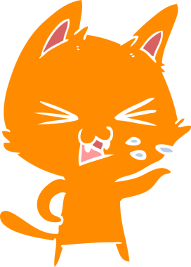 Bir insan tarafından çizilmiş düz renkli çizgi film kedisi.