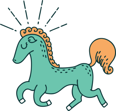 Bir insan tarafından çizilmiş geleneksel dövme stili hoplayıp zıplayan bir aygır.