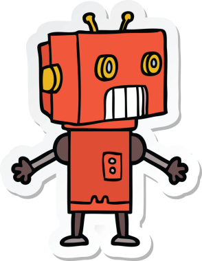 Bir insan tarafından çizilmiş robot karikatür çıkartması.