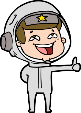 Bir insan tarafından çizilmiş gülen astronot çizgi filmi.