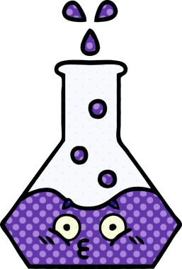 Bir insan tarafından çizilmiş bir bilim şişesi karikatürü.