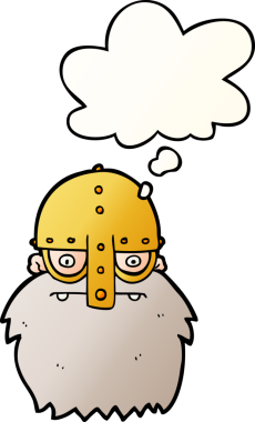 Bir insan tarafından çizilmiş yumuşak eğimli düşünce baloncuklu viking yüzü.